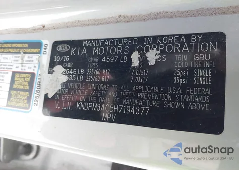 2017 Kia Sportage Lx из США, поврежденный, VIN KNDPM3AC5H7194377